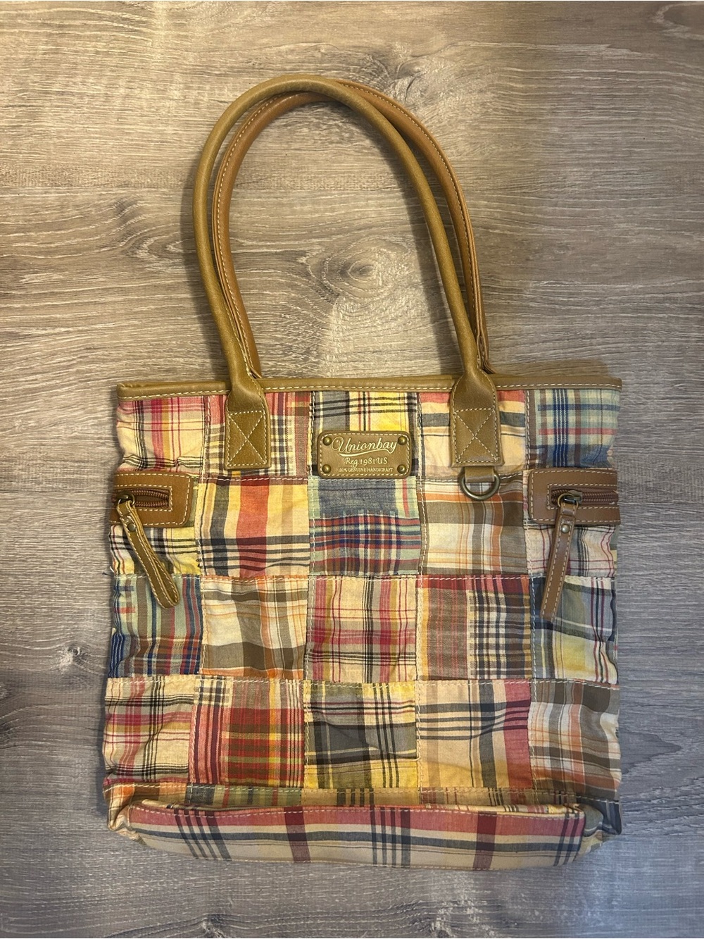 VIntage Y2K Unionbay Madras Plaid Patchwork Tote Purse New Without Tags Preppy
